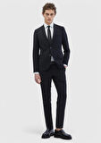 Siyah Düz Fashion Slim Fit Yün Karışımlı Takım Elbise