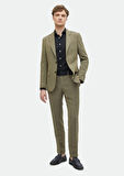 Vizon Çizgili Zeroweight Slim Fit Keten Karışımlı Takım Elbise