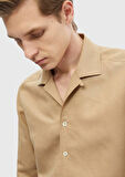 Deve Tüyü Düz Regular Fit Dokuma Casual Keten Karışımlı Gömlek