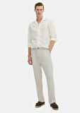 Beyaz Düz Regular Fit Dokuma Casual Keten Karışımlı Gömlek