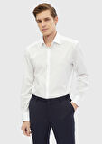 Beyaz Çizgili Regular Fit Dokuma Klasik %100 Pamuk Gömlek