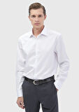 Beyaz Düz Regular Fit Dokuma Klasik %100 Pamuk Gömlek