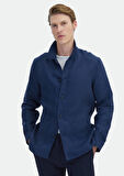 Lacivert Düz Regular Fit Dokuma %100 Keten Overshırt