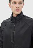 Siyah Regular Fit Dik Yaka Casual Süet Deri Mont
