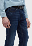 Lacivert Düz Slim Fit Denim Pamuk Karışımlı Pantolon