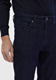 Lacivert Düz Slim Fit Denim Pamuk Karışımlı Pantolon