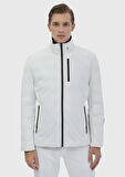 Beyaz Regular Fit Dik Yaka Casual Dokuma Çift Taraflı Mont