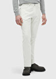 Ekru Düz Dokuma Slim Fit Casual Pamuk Karışımlı Pantolon