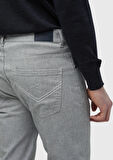 Gri Düz Dokuma Slim Fit Casual Pamuk Karışımlı Pantolon