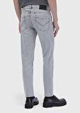 Gri Düz Slim Fit Denim Pamuk Karışımlı Pantolon