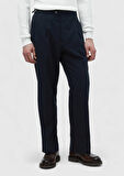 Lacivert Çizgili Dokuma Loose Fit Casual Pantolon