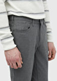 Gri Düz Dokuma Slim Fit Casual Pantolon