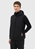 Siyah Regular Fit Kapüşonlu Casual Dokuma Spor Yelek