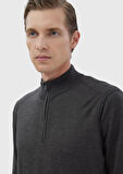 Antrasit Yarım Balıkçı Yaka Düz Örgü Yün Karışımlı Triko Kazak