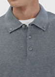 Gri Polo Yaka Düz Örgü Triko Kazak