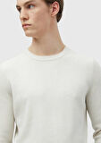 Ekru Bisiklet Yaka Düz Örgü Yün Karışımlı Triko Kazak