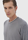 Gri Bisiklet Yaka Jakarlı Yün Karışımlı Triko Kazak