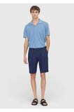 Lacivert Düz Dokuma Carrot Fit Casual %100 Keten Bermuda
