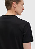 Siyah Düz Bisiklet Yaka %100 Pamuk T-Shirt