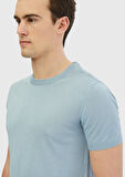 Açık Mavi Bisiklet Yaka Düz Örgü Keten Karışımlı Triko