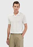 Ekru Polo Yaka Jakarlı Keten Karışımlı Triko