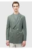 Açık Yeşil Düz Shirt Shoulder Slim Fit Yün Karışımlı Ceket