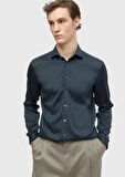 Antrasit Düz Casual Fit Dokuma Casual İpek Karışımlı Gömlek
