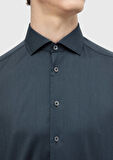 Antrasit Düz Casual Fit Dokuma Casual İpek Karışımlı Gömlek