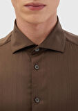 Kahverengi Düz Casual Fit Dokuma Casual İpek Karışımlı Gömlek