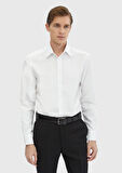 Beyaz Düz Regular Fit Dokuma Klasik %100 Pamuk Gömlek