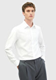 Beyaz Desenli Regular Fit Dokuma Klasik %100 Pamuk Gömlek