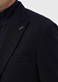 Lacivert Desenli Shirt Shoulder Slim Fit Yün Karışımlı Örme Ceket