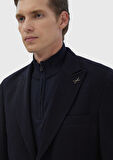Lacivert Desenli Shirt Shoulder Slim Fit Yün Karışımlı Örme Ceket