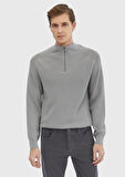 Gri Yarım Balıkçı Yaka Jakarlı Triko Kazak