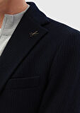 Lacivert Desenli Shirt Shoulder Slim Fit Yün Karışımlı Örme Ceket