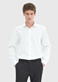 Beyaz Düz Casual Fit Dokuma Kadife Casual %100 Pamuk Gömlek