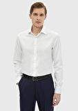 Beyaz Regular Fit Ütü İstemeyen Dokuma Klasik %100 Pamuk Gömlek