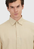 Bej Düz Loose Fit Dokuma Casual Yün Karışımlı Gömlek