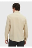 Bej Düz Loose Fit Dokuma Casual Yün Karışımlı Gömlek