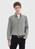 Koyu Gri Desenli Casual Fit Dokuma Casual %100 Pamuk Gömlek