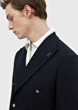 Lacivert Düz Comfort Fit Yün Karışımlı Ceket