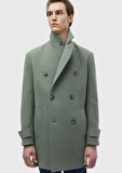 Açık Yeşil Regular Fit Kruvaze Yaka Casual Dokuma Palto
