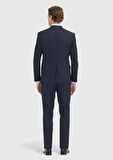 Lacivert Desenli Modern Fit Yün Karışımlı Takım Elbise