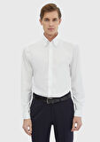 Beyaz Düz Casual Fit Casual Pamuk Karışımlı Gömlek
