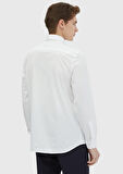 Beyaz Düz Casual Fit Casual Pamuk Karışımlı Gömlek