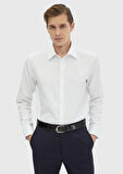 Beyaz Düz Regular Fit Dokuma Klasik %100 Pamuk Gömlek