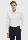 Beyaz Düz Regular Fit Dokuma Klasik %100 Pamuk Gömlek
