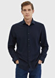 Lacivert Çizgili Casual Fit Casual %100 Pamuk Gömlek