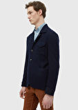 Lacivert Düz Shirt Shoulder Slim Fit %100 Yün Örme Ceket