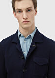 Lacivert Düz Shirt Shoulder Slim Fit %100 Yün Örme Ceket